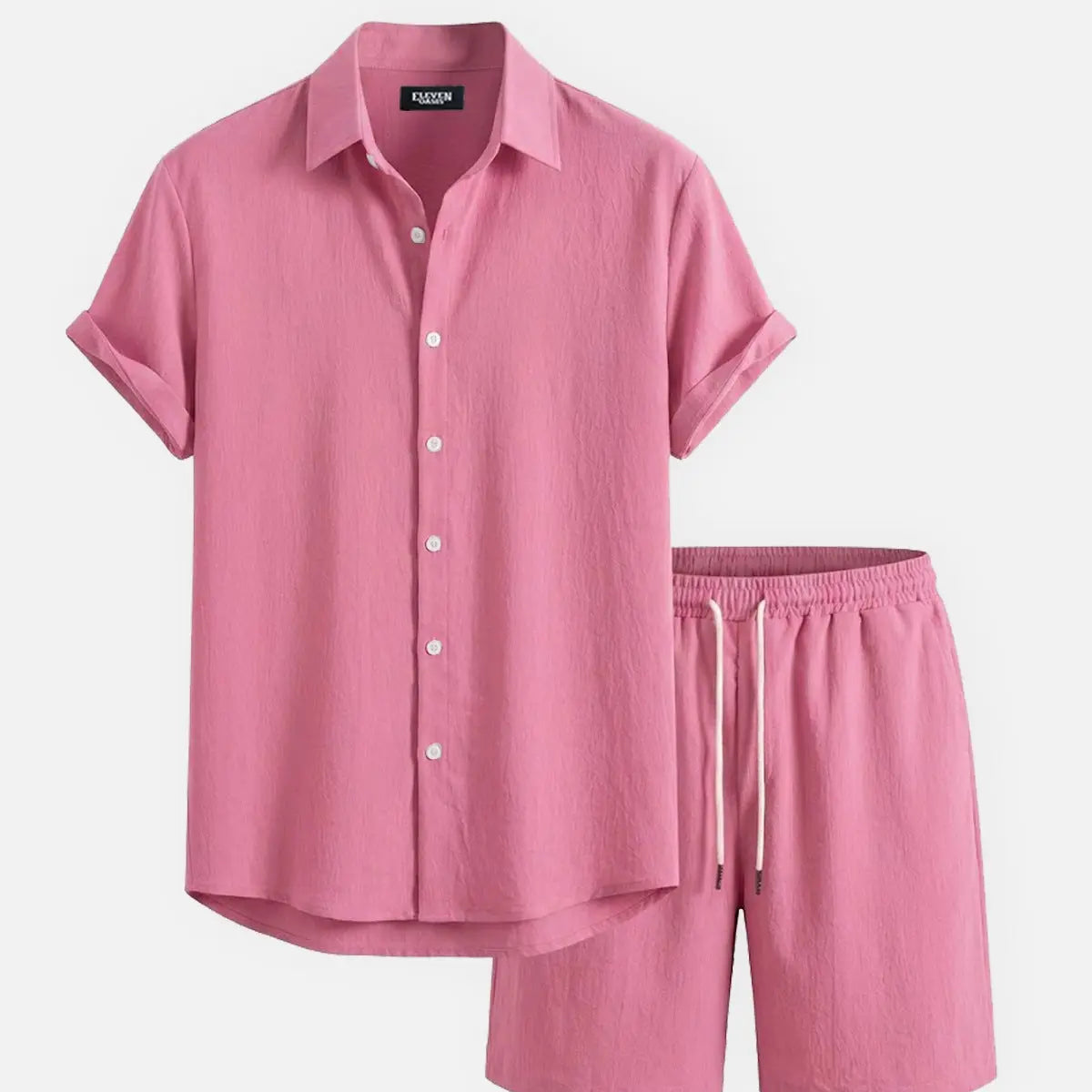 Men's Casual Textured Slim Fit Short Sleeve Shirt and Shorts Set Eleven Oasis