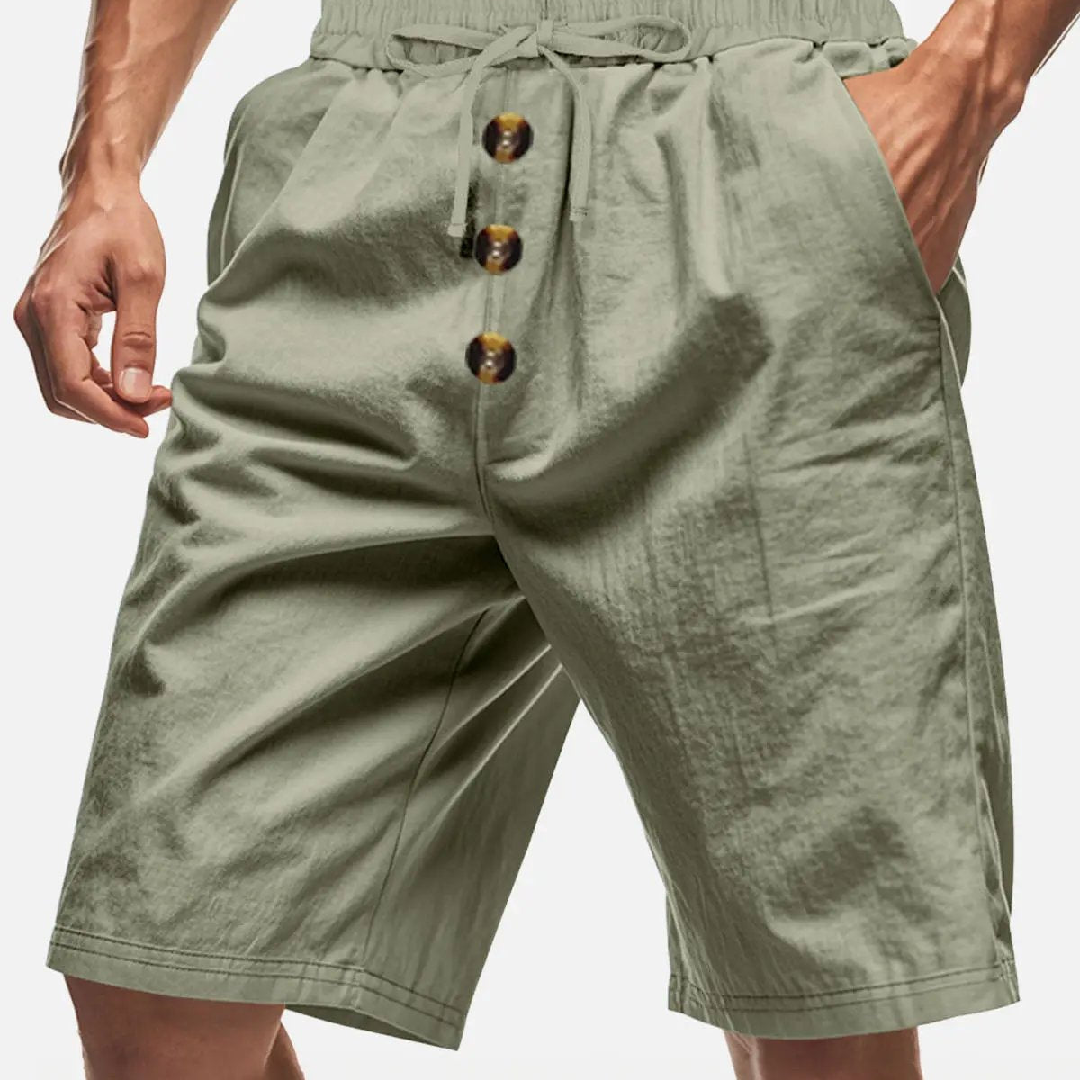 Men's Linen Blend Drawstring Button Fly Shorts Eleven Oasis