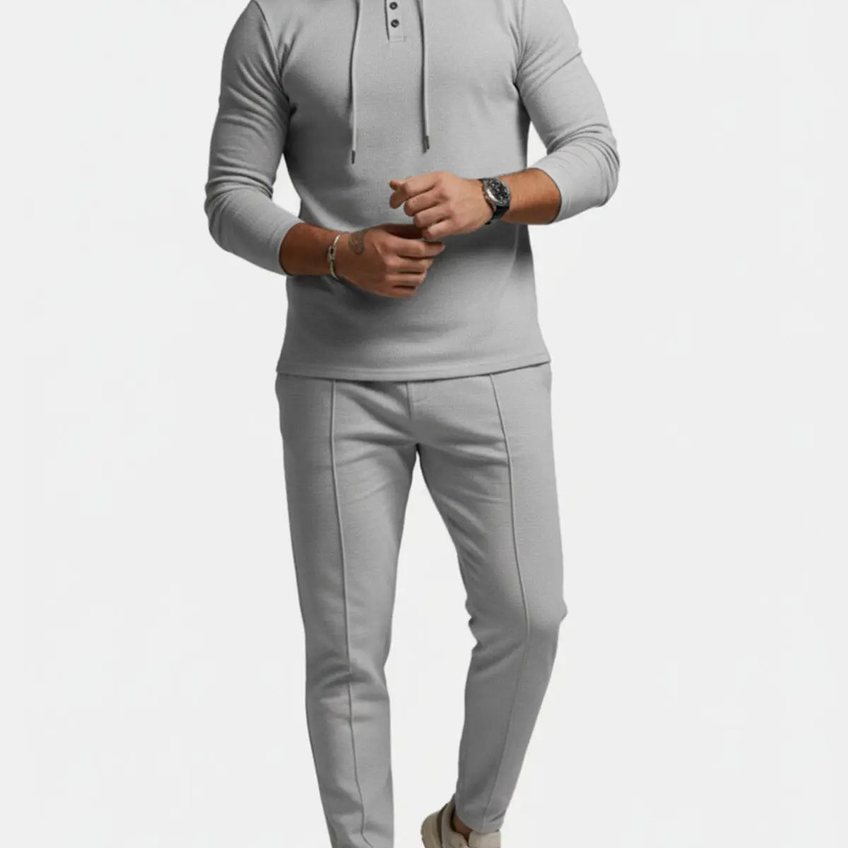 Men's Ribbed Hoodie & Tapered Jogger Two-Piece Set ElevenOasis