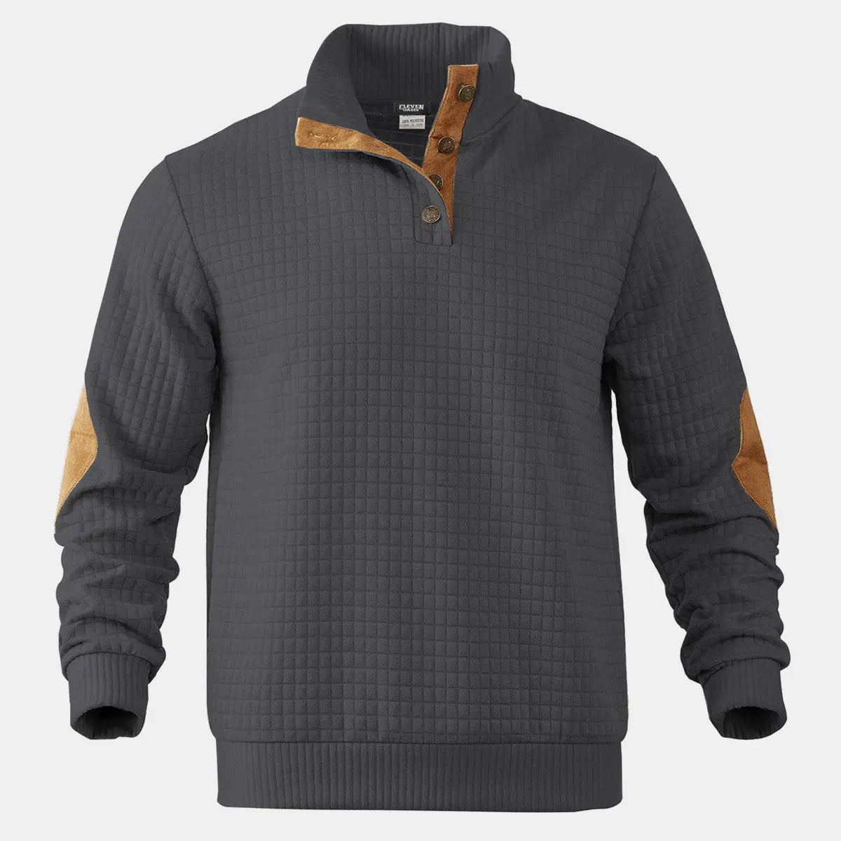 Men's Quilted Elbow Patch Mock Neck Pullover ElevenOasis
