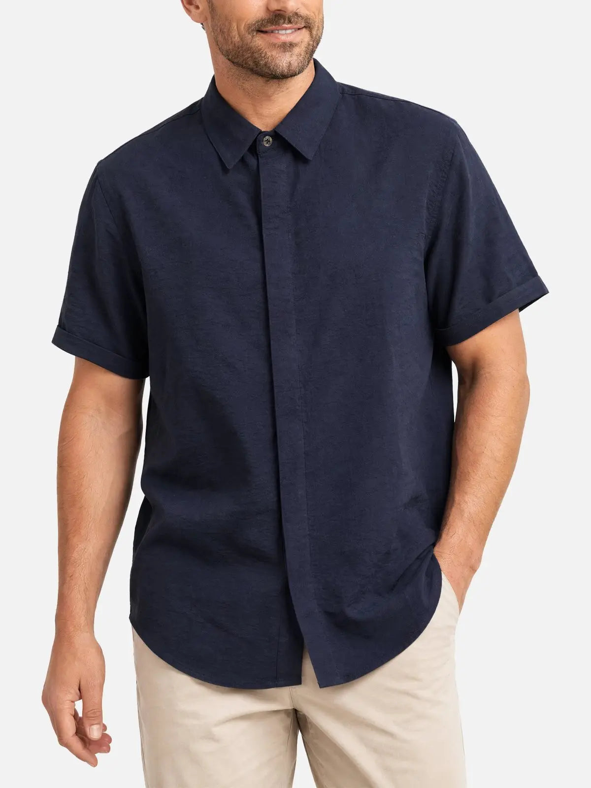 Tall Men's Rayon Blend Classic Short Sleeve Shirt Eleven Oasis