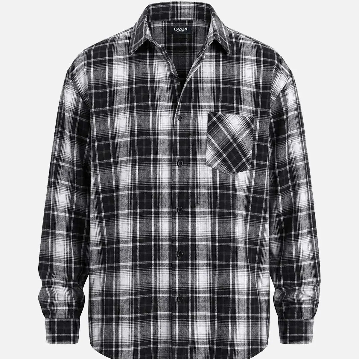 Men's Brushed Heritage Plaid Single Pocket Long Sleeve Shirt Eleven Oasis