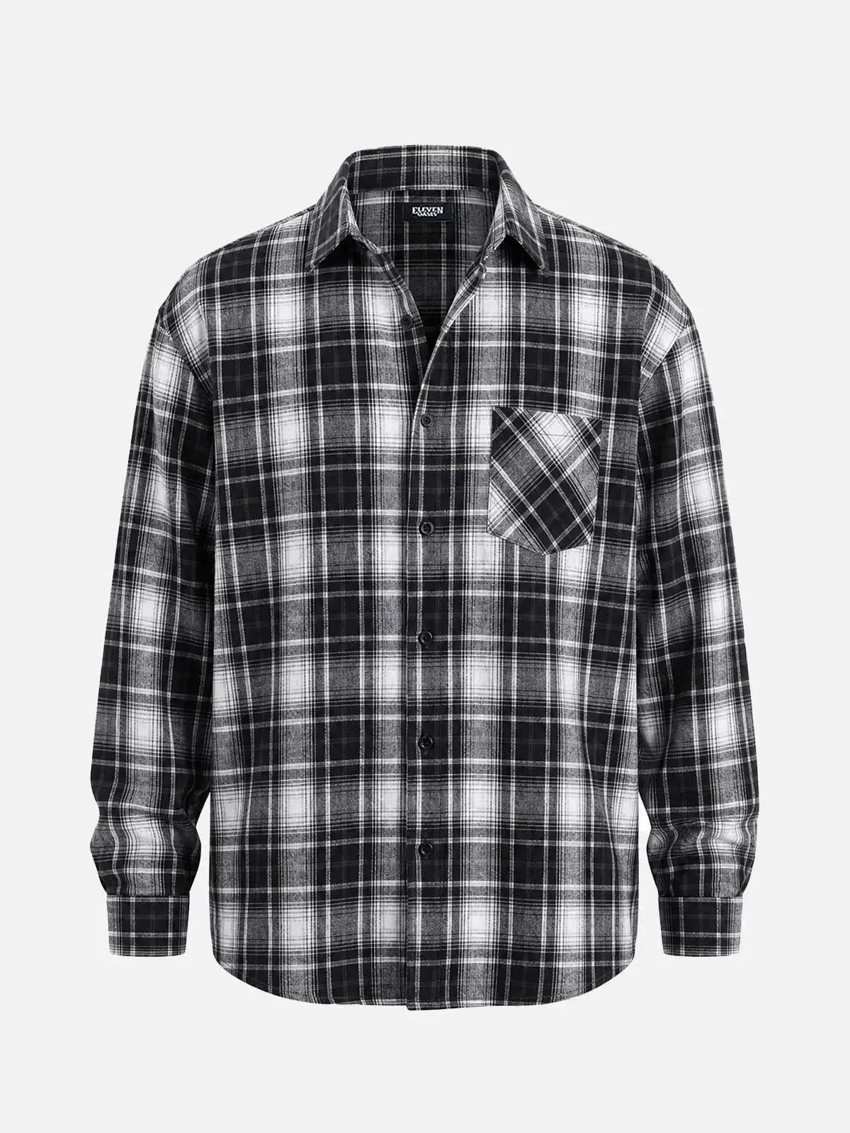 Men's Brushed Heritage Plaid Single Pocket Long Sleeve Shirt Eleven Oasis