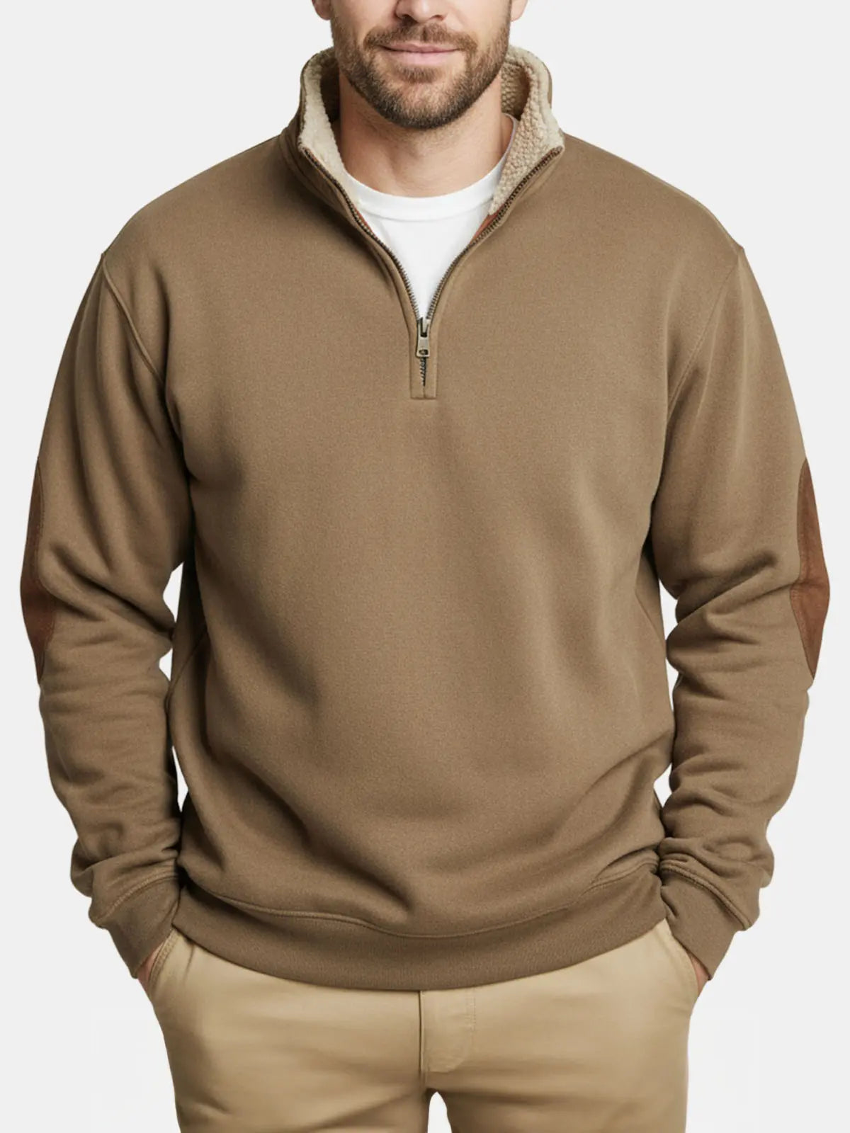 Men's Sherpa Collar Quarter-Zip Fleece Pullover Sweatshirt ElevenOasis