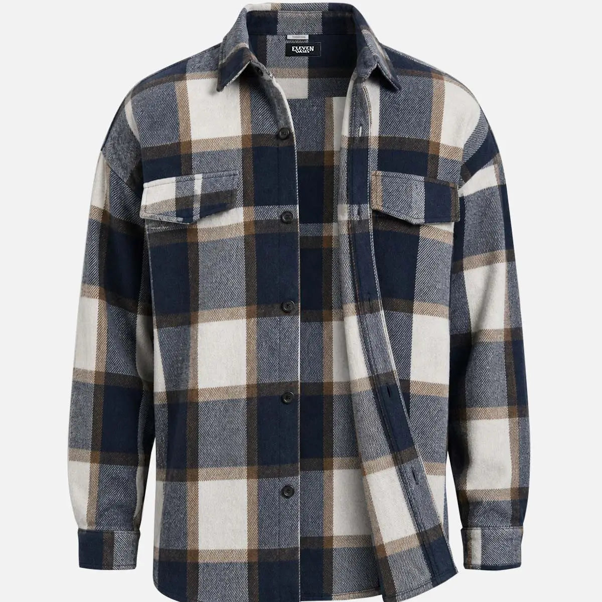 Men's Brushed Overscale Plaid Double Pocket Long Sleeve Shirt Eleven Oasis