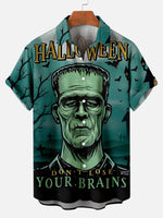 Tall Men's Frankenstein Halloween Short Sleeve Shirt ElevenOasis