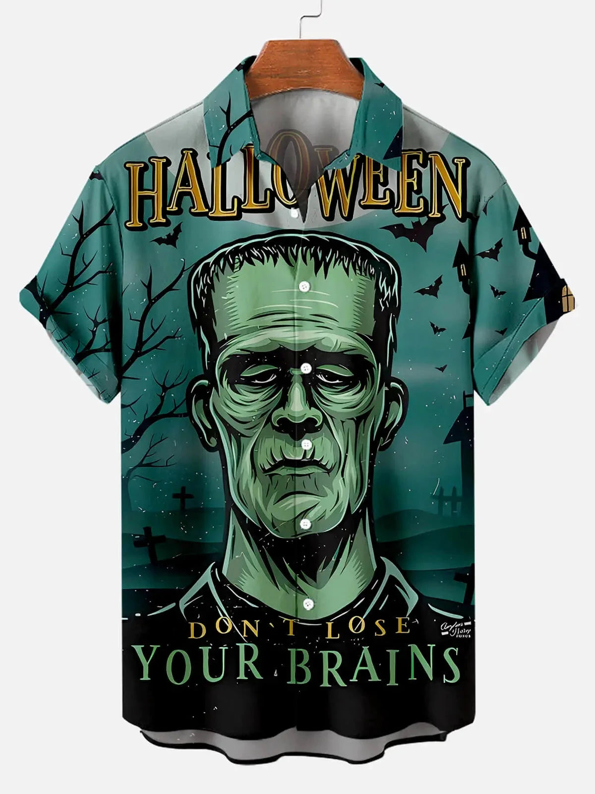 Tall Men's Frankenstein Halloween Short Sleeve Shirt ElevenOasis