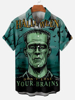 Tall Men's Frankenstein Halloween Short Sleeve Shirt ElevenOasis