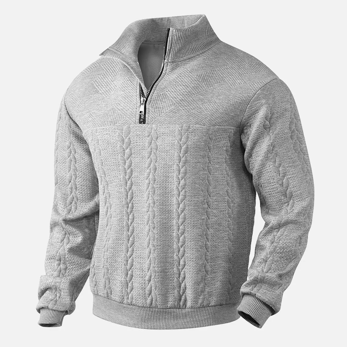 Men's Quarter-Zip Textured Pullover Sweatshirt ElevenOasis