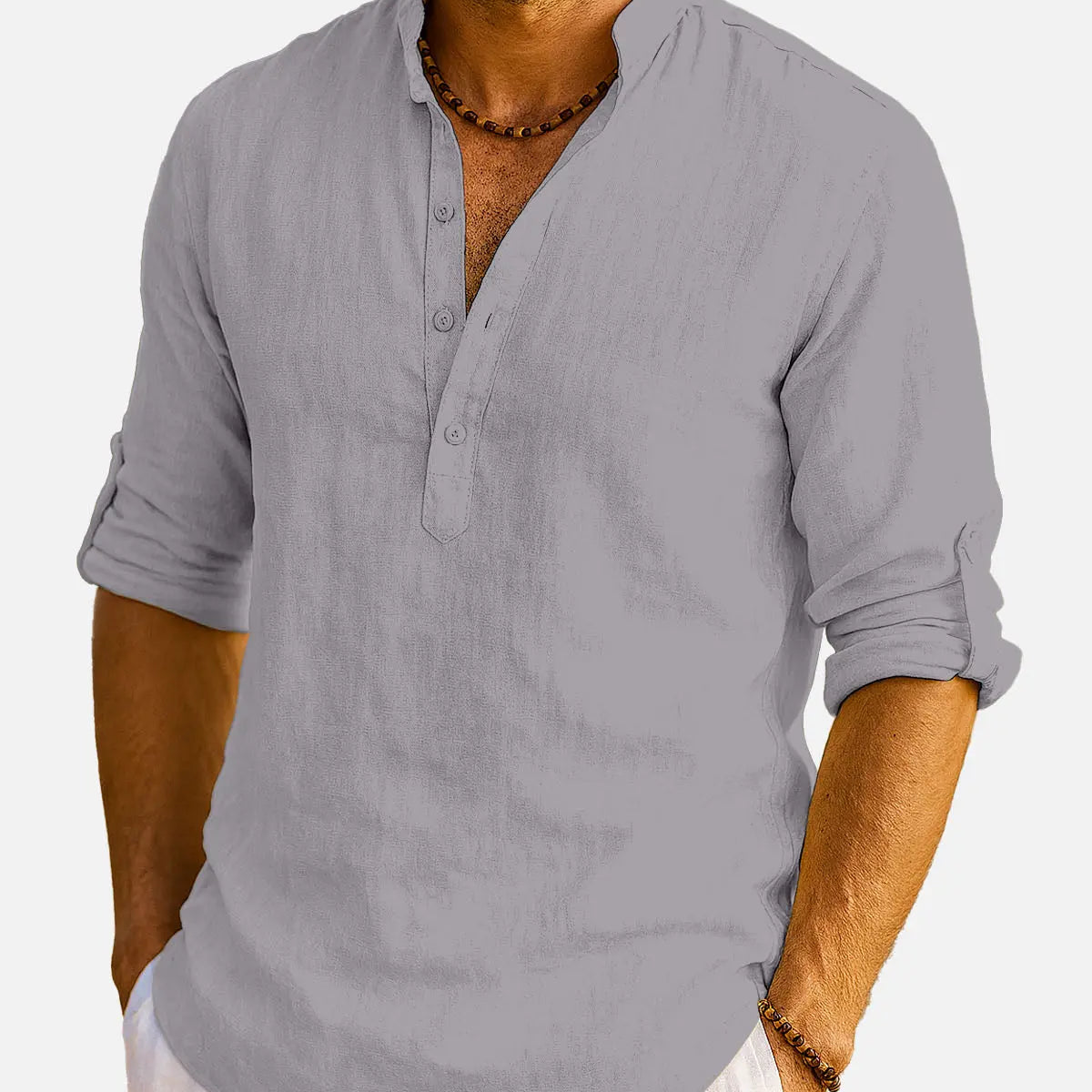 Men's Cotton Stand Collar Long Sleeve Shirt ElevenOasis