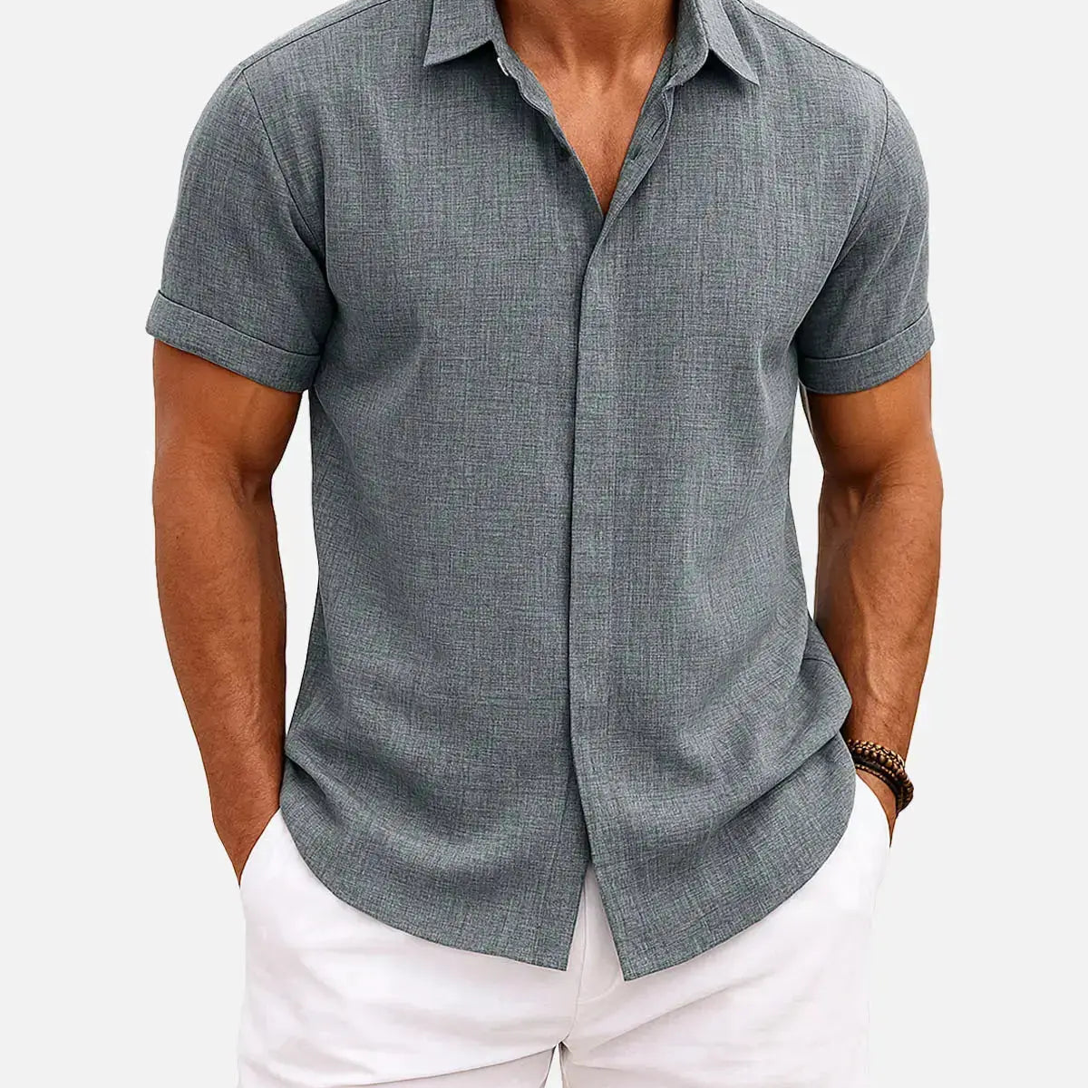 Men's Linen Cotton Blend Short Sleeve Shirt ElevenOasis