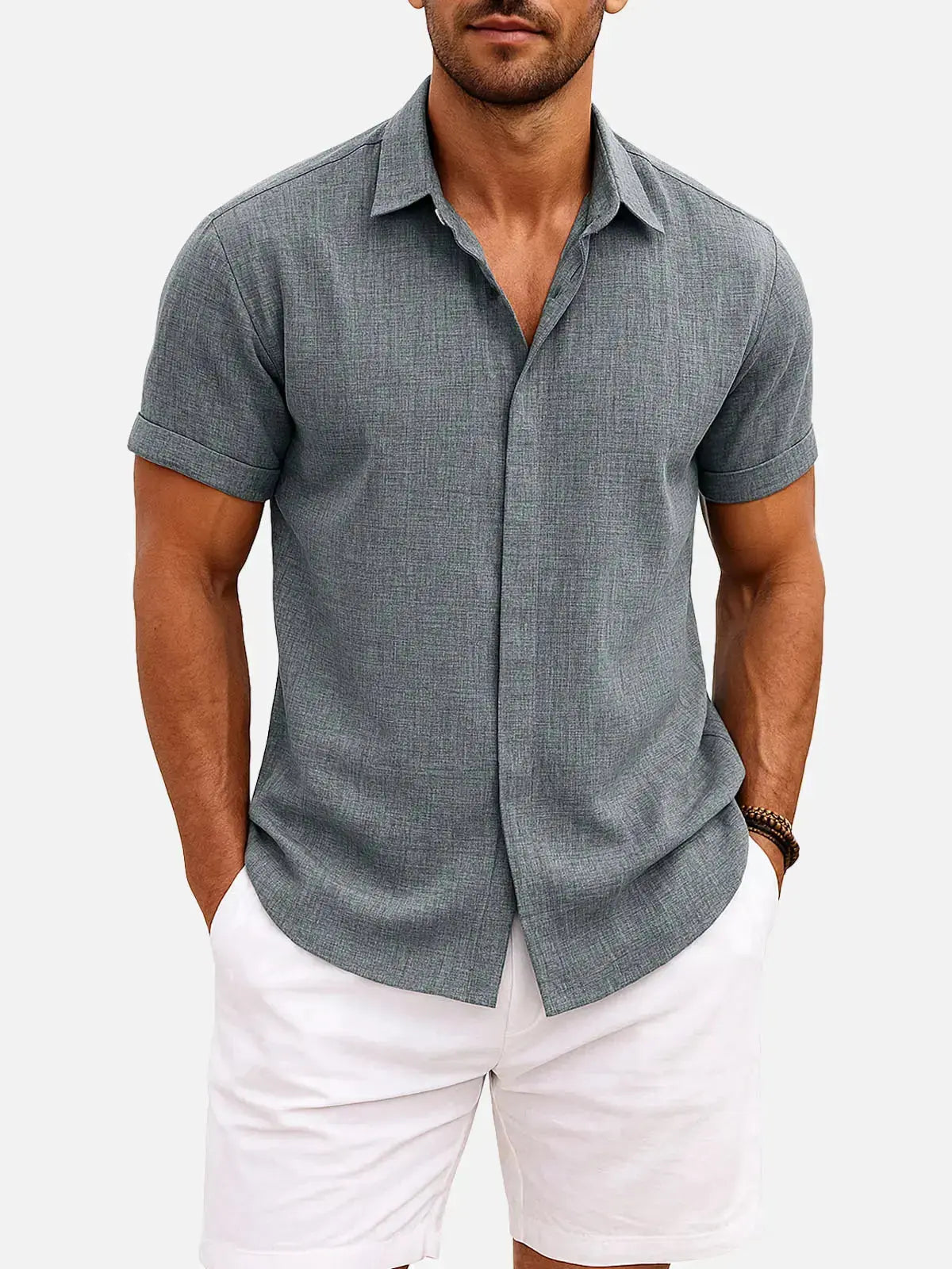 Men's Linen Cotton Blend Short Sleeve Shirt ElevenOasis