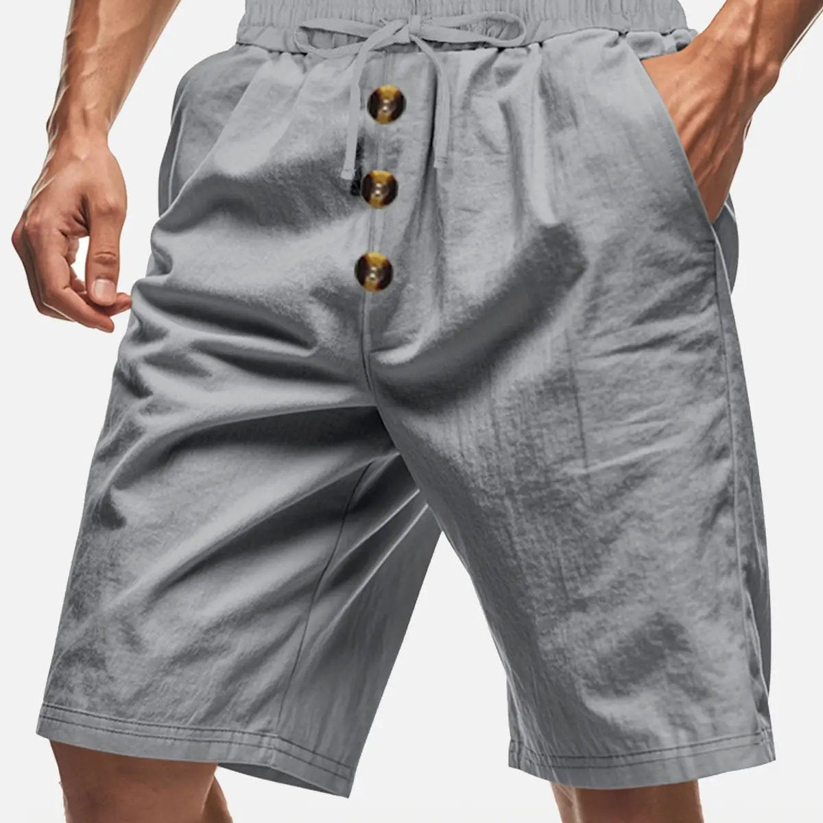 Men's Linen Blend Drawstring Button Fly Shorts Eleven Oasis