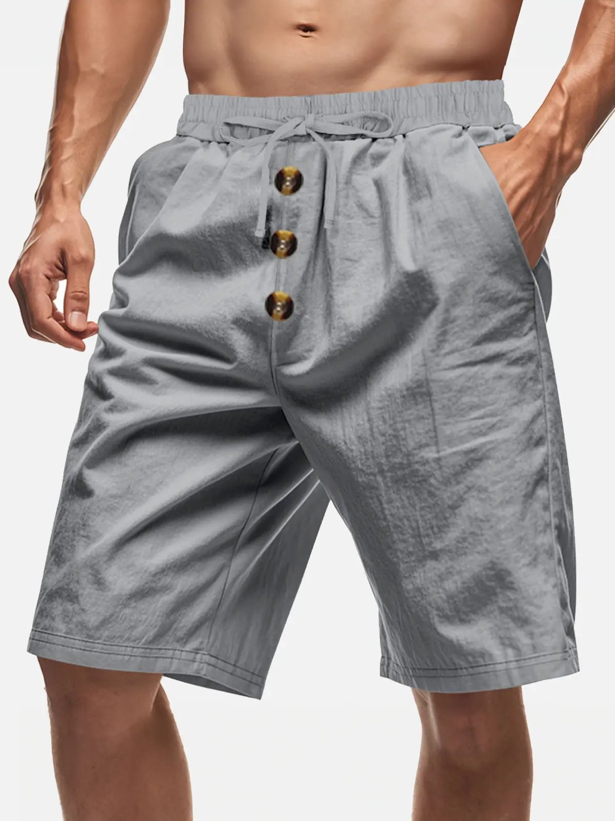 Men's Linen Blend Drawstring Button Fly Shorts Eleven Oasis