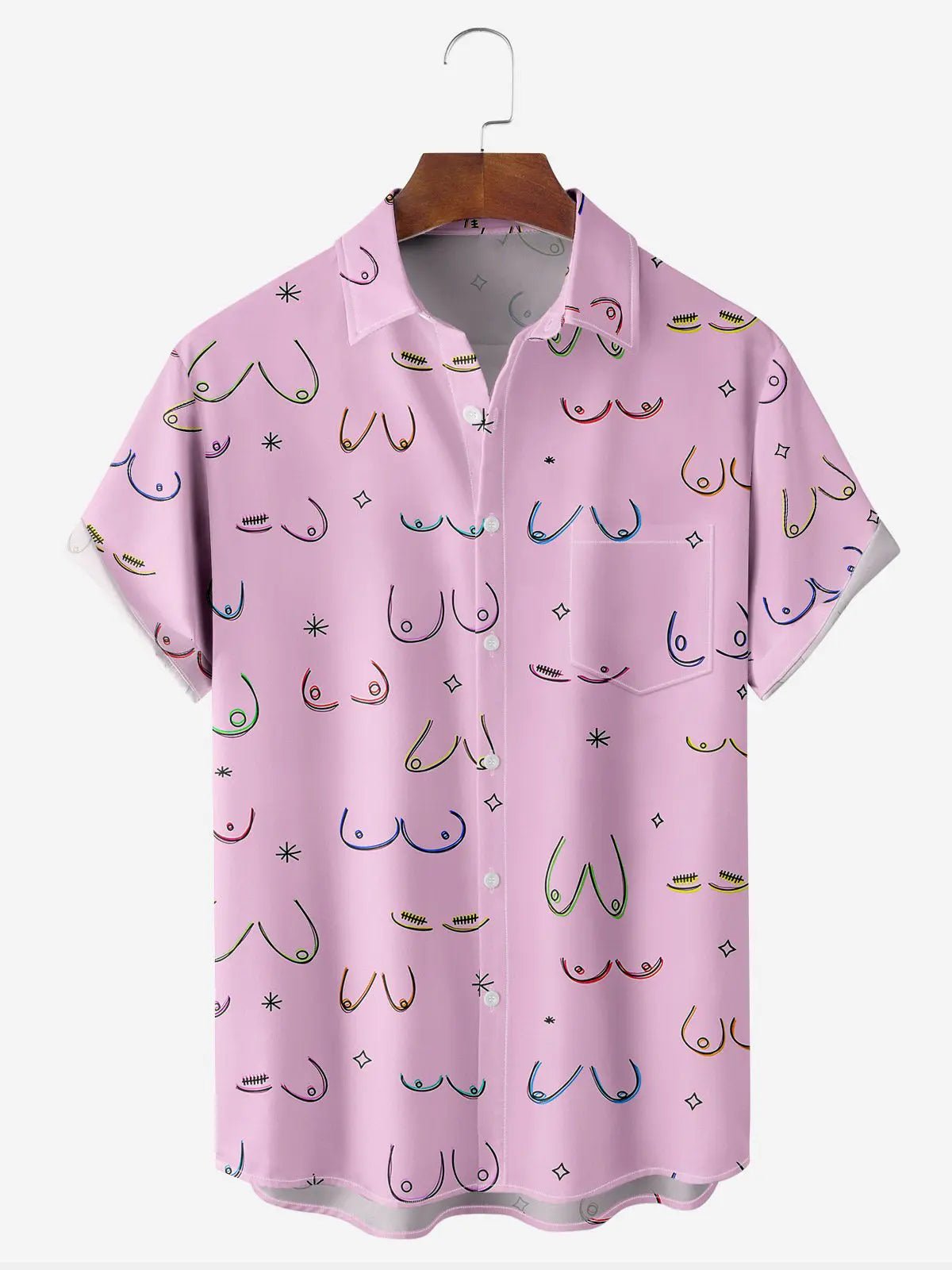 Men's Artistically Hand-drawn Breasts Short Sleeve Casual ShirtMens short sleeve shirts Big and tall Mens shirts Short sleeve shirts for men Mens 4xl shirts Casual short sleeve shirts