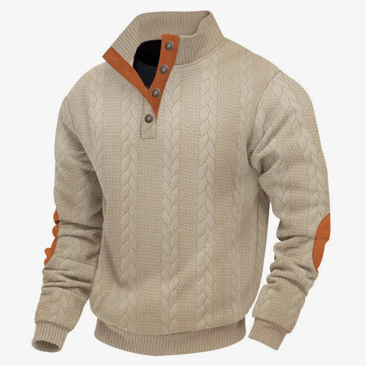 Men's Braided Cable Knit Quarter Button Sweatshirt ElevenOasis