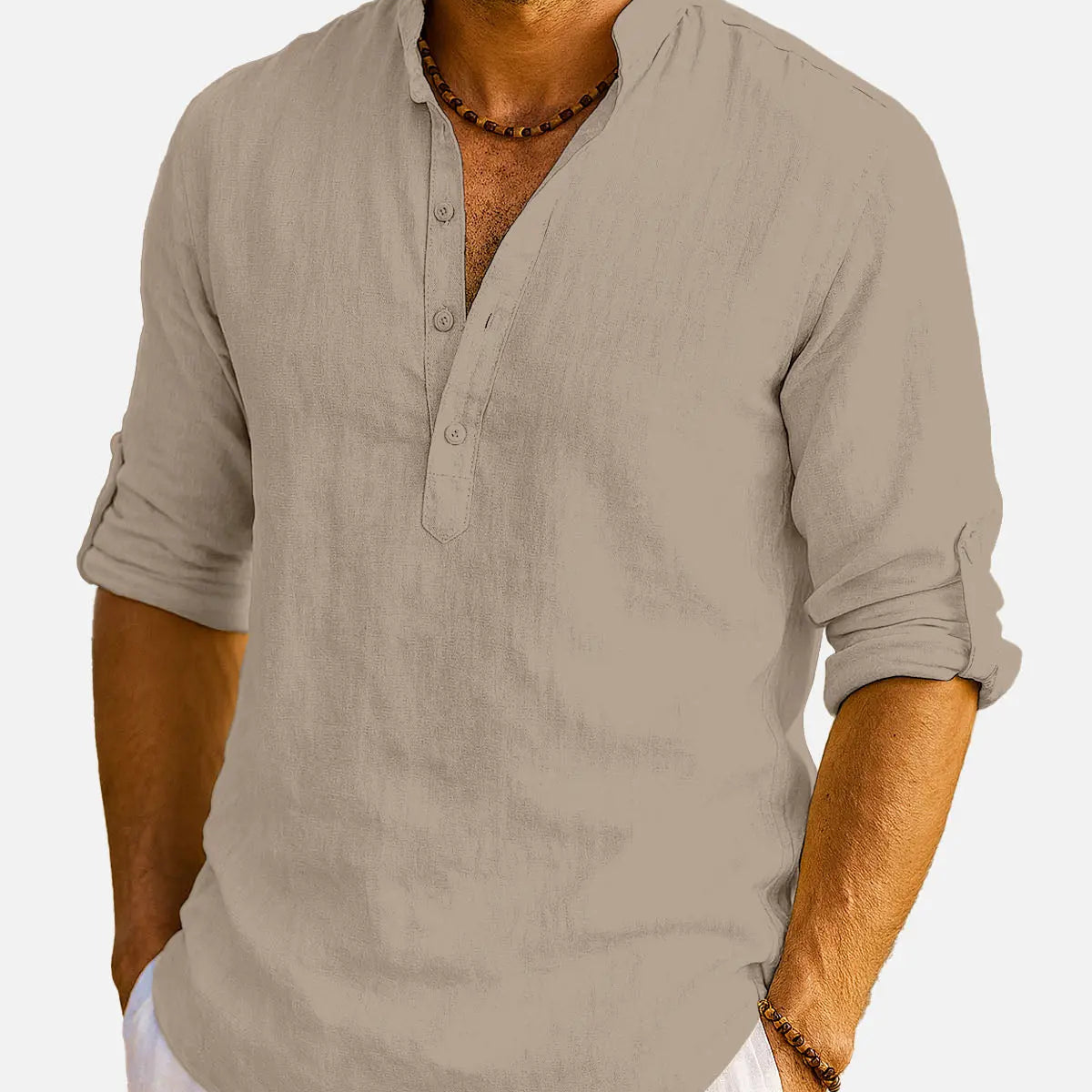 Men's Cotton Stand Collar Long Sleeve Shirt ElevenOasis