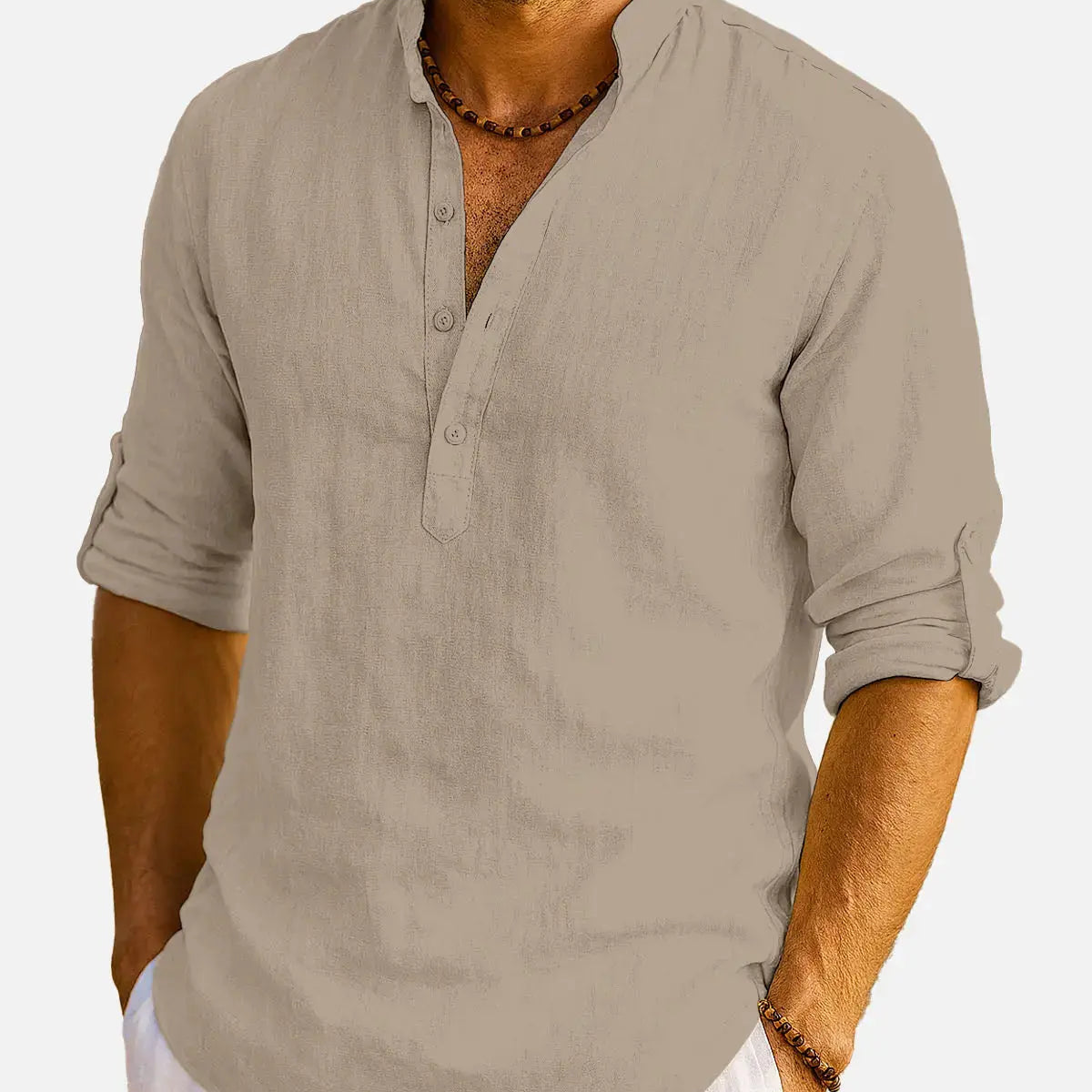 Men's Cotton Stand Collar Long Sleeve Shirt ElevenOasis