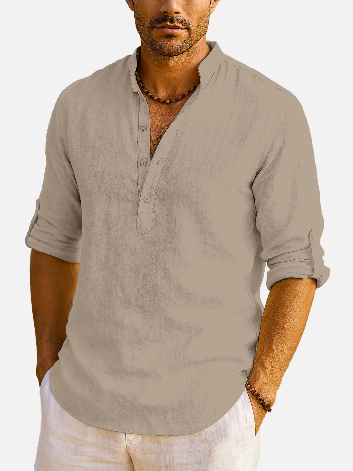 Men's Cotton Stand Collar Long Sleeve Shirt ElevenOasis