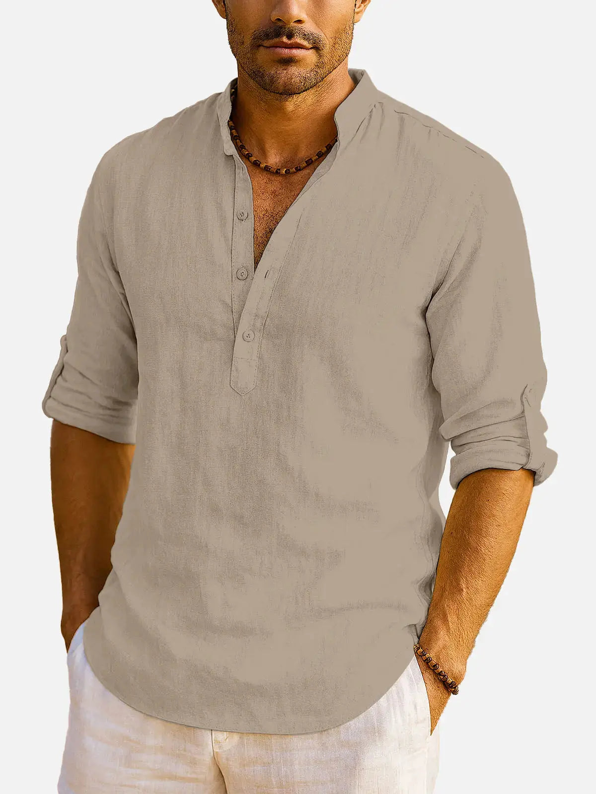 Men's Cotton Stand Collar Long Sleeve Shirt ElevenOasis