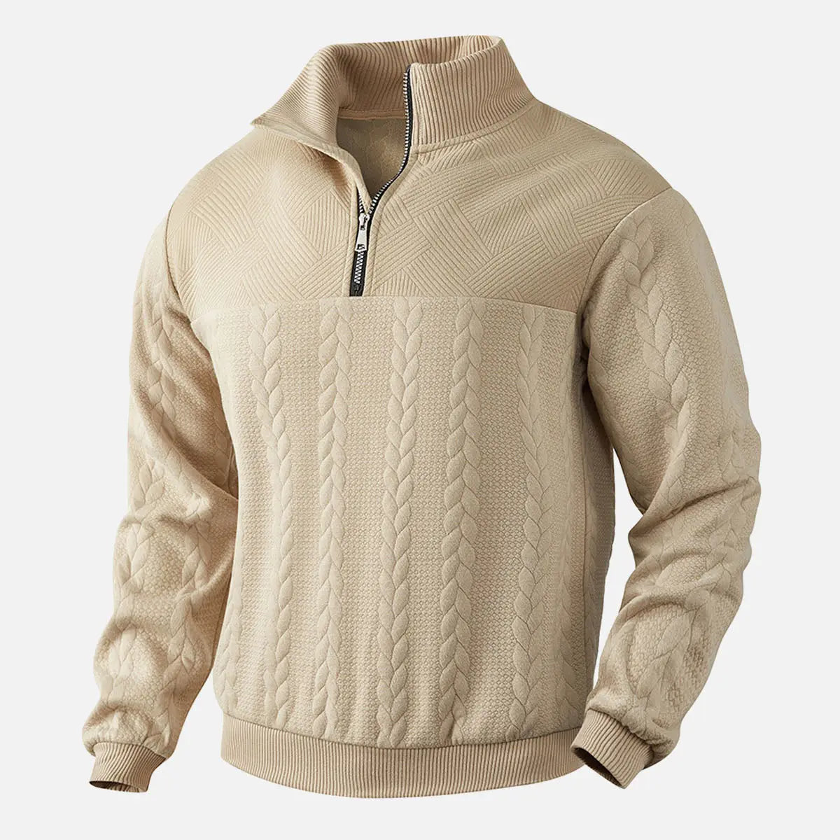 Men's Quarter-Zip Textured Pullover Sweatshirt ElevenOasis
