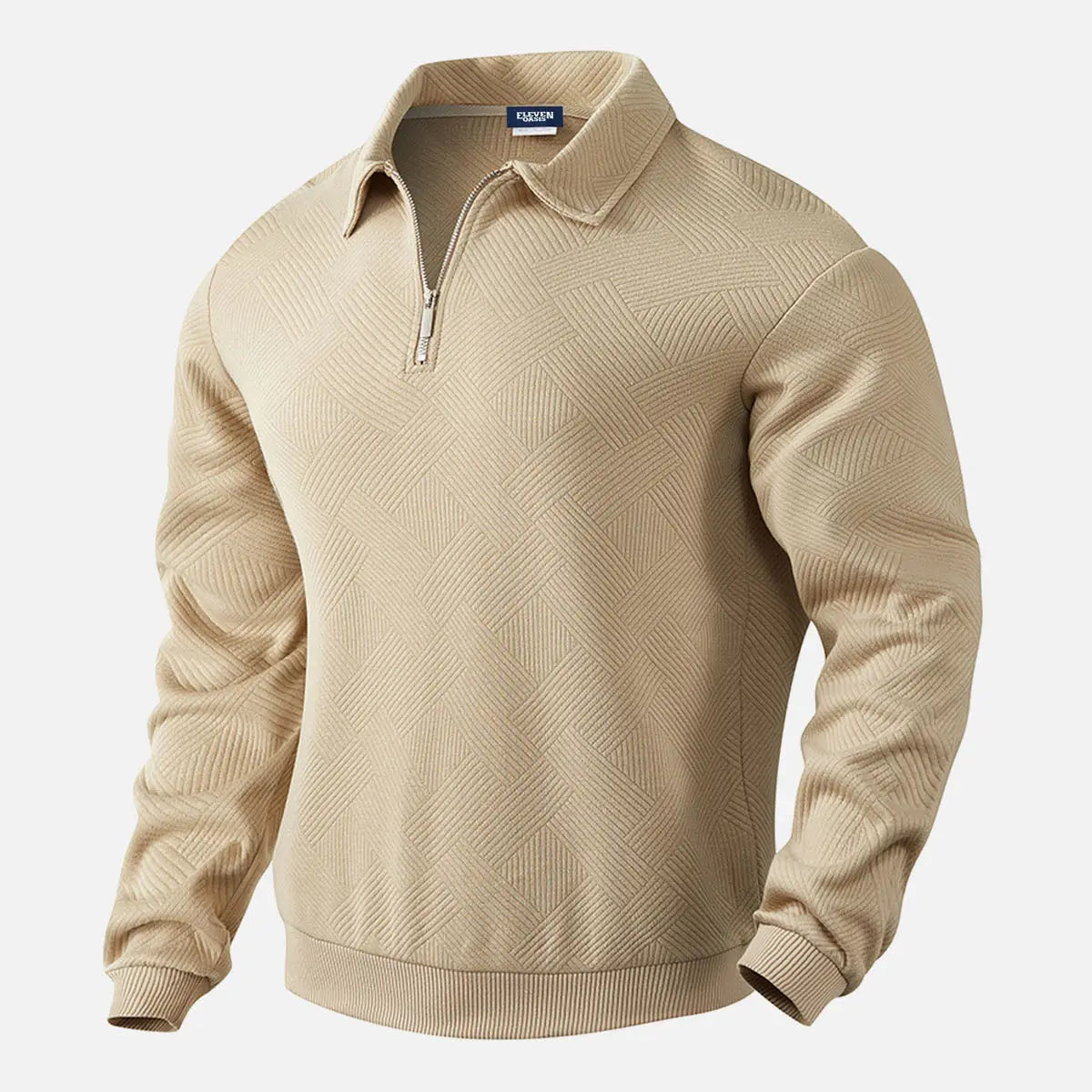Men's Black Textured Half-Zip Pullover Sweatshirt ElevenOasis