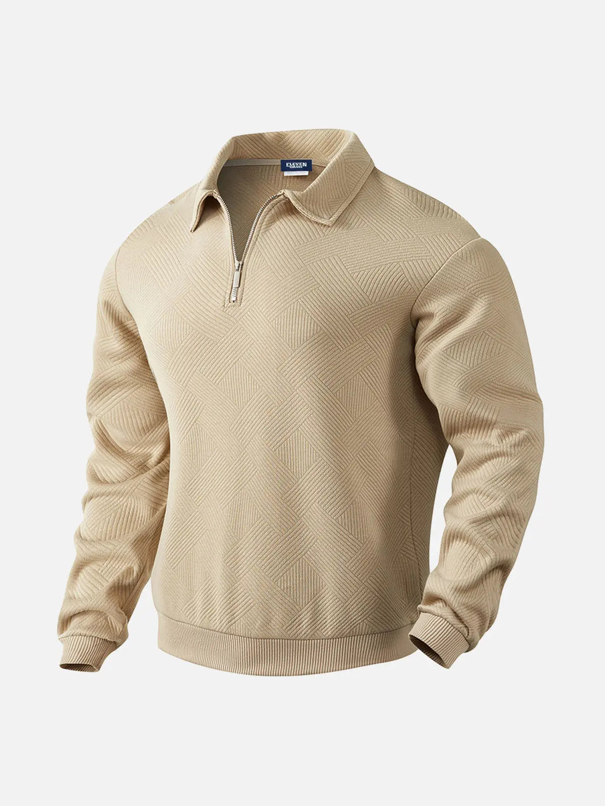 Men's Black Textured Half-Zip Pullover Sweatshirt ElevenOasis