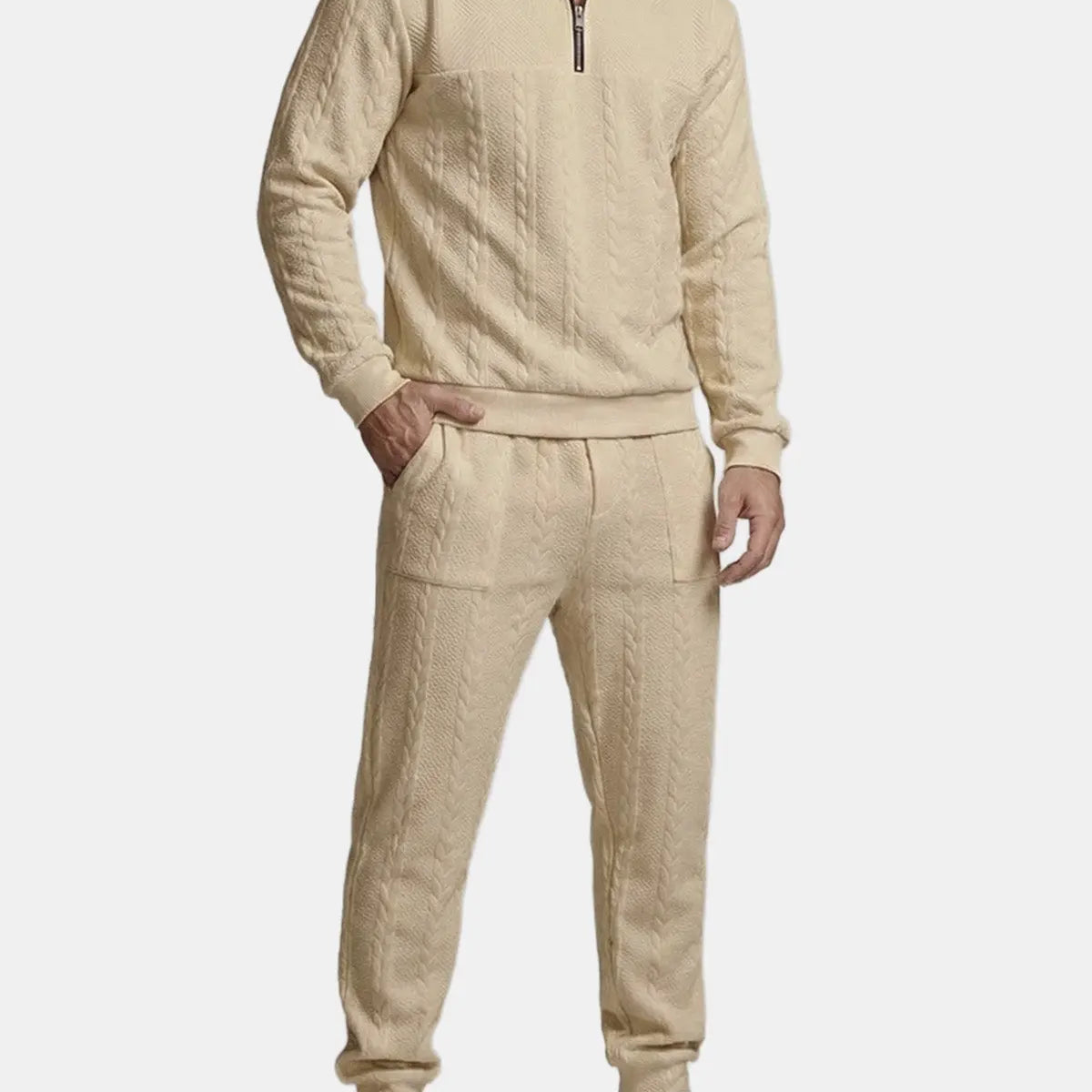 Men's Cable Knit Quarter-Zip Tracksuit Set Eleven Oasis