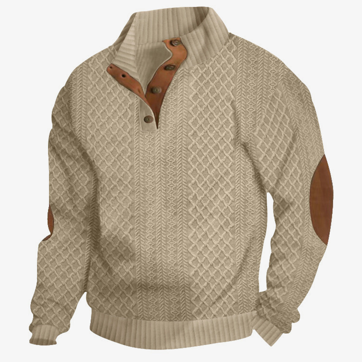 Men's Cable Knit Quarter Button Pullover Sweatshirt ElevenOasis