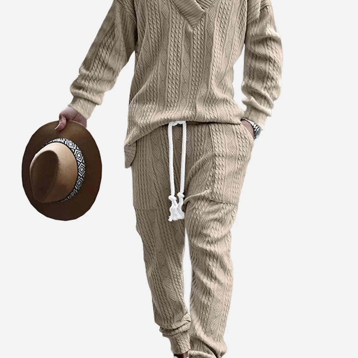 Men's Cable Knit V-Neck Lounge Set ElevenOasis