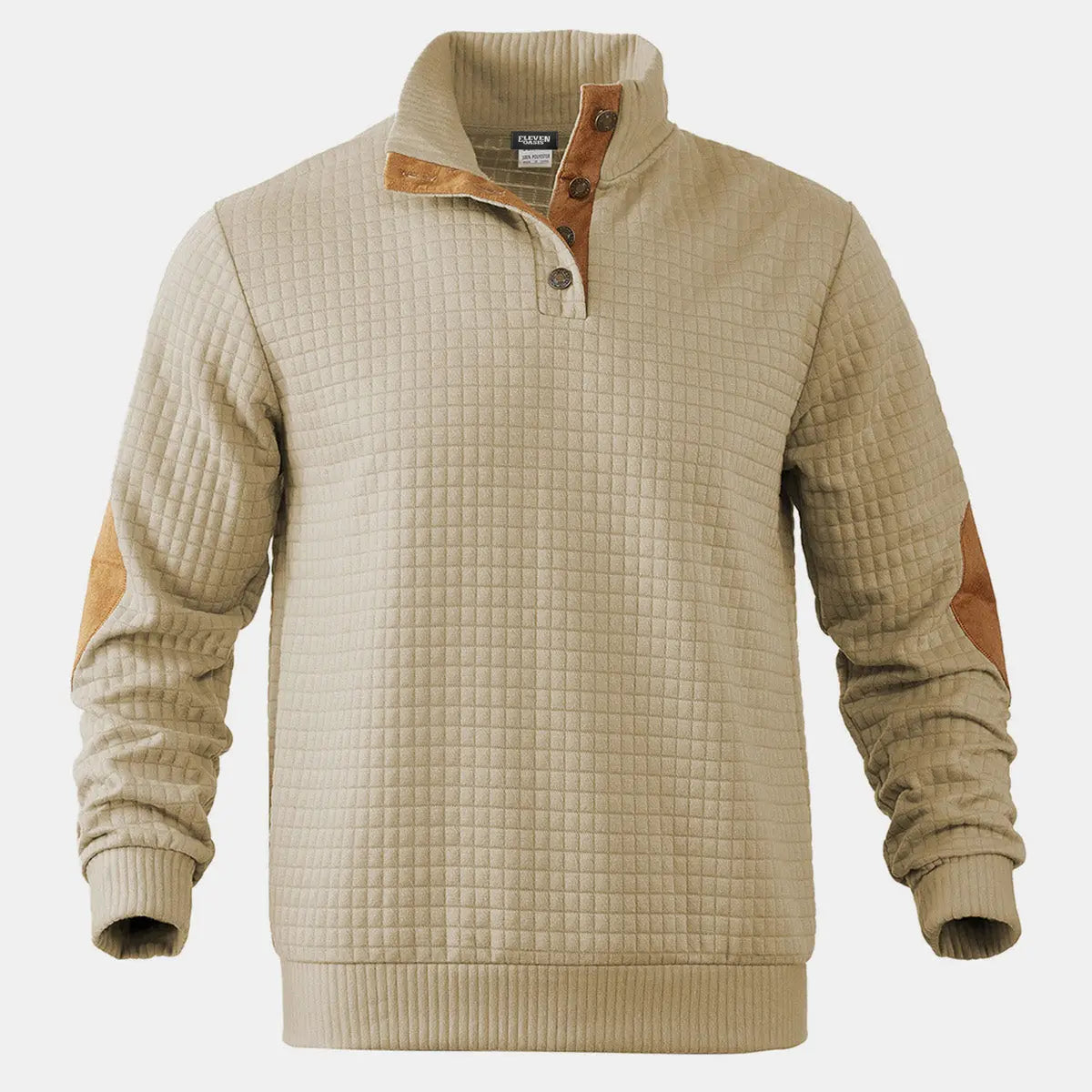 Men's Quilted Elbow Patch Mock Neck Pullover ElevenOasis