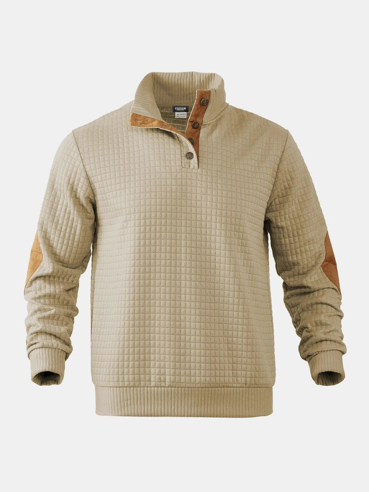 Men's Quilted Elbow Patch Mock Neck Pullover ElevenOasis