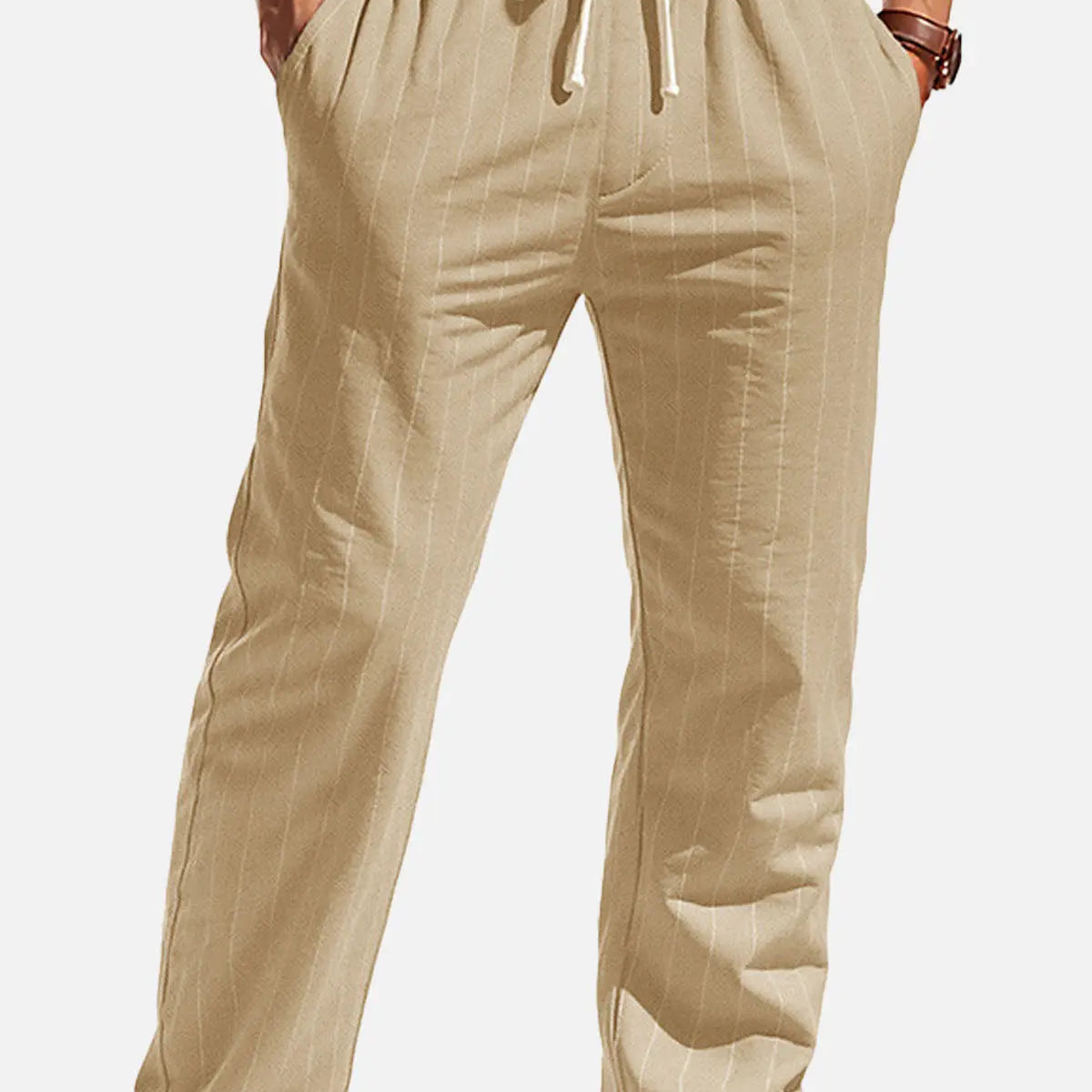 Men's Pinstripe Linen Blend Drawstring Pants ElevenOasis
