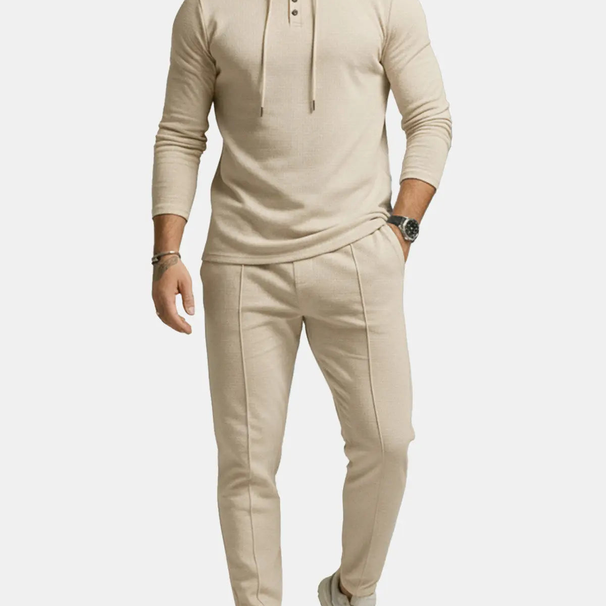 Men's Ribbed Hoodie & Tapered Jogger Two-Piece Set ElevenOasis