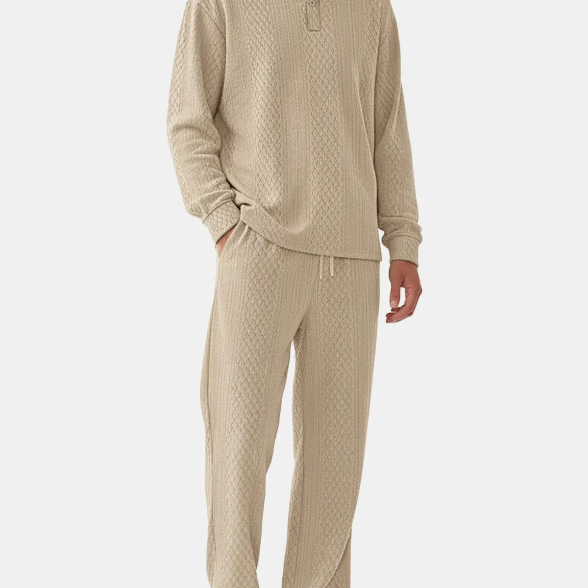 Men's Solid Polo Long Sleeve Lounge Set ElevenOasis