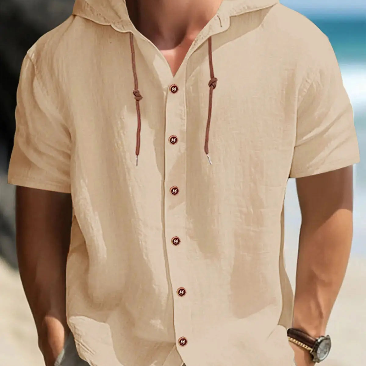 Men's Linen Blend Hooded Short Sleeve Shirt ElevenOasis