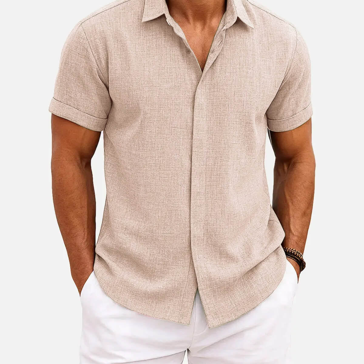 Men's Linen Cotton Blend Short Sleeve Shirt ElevenOasis