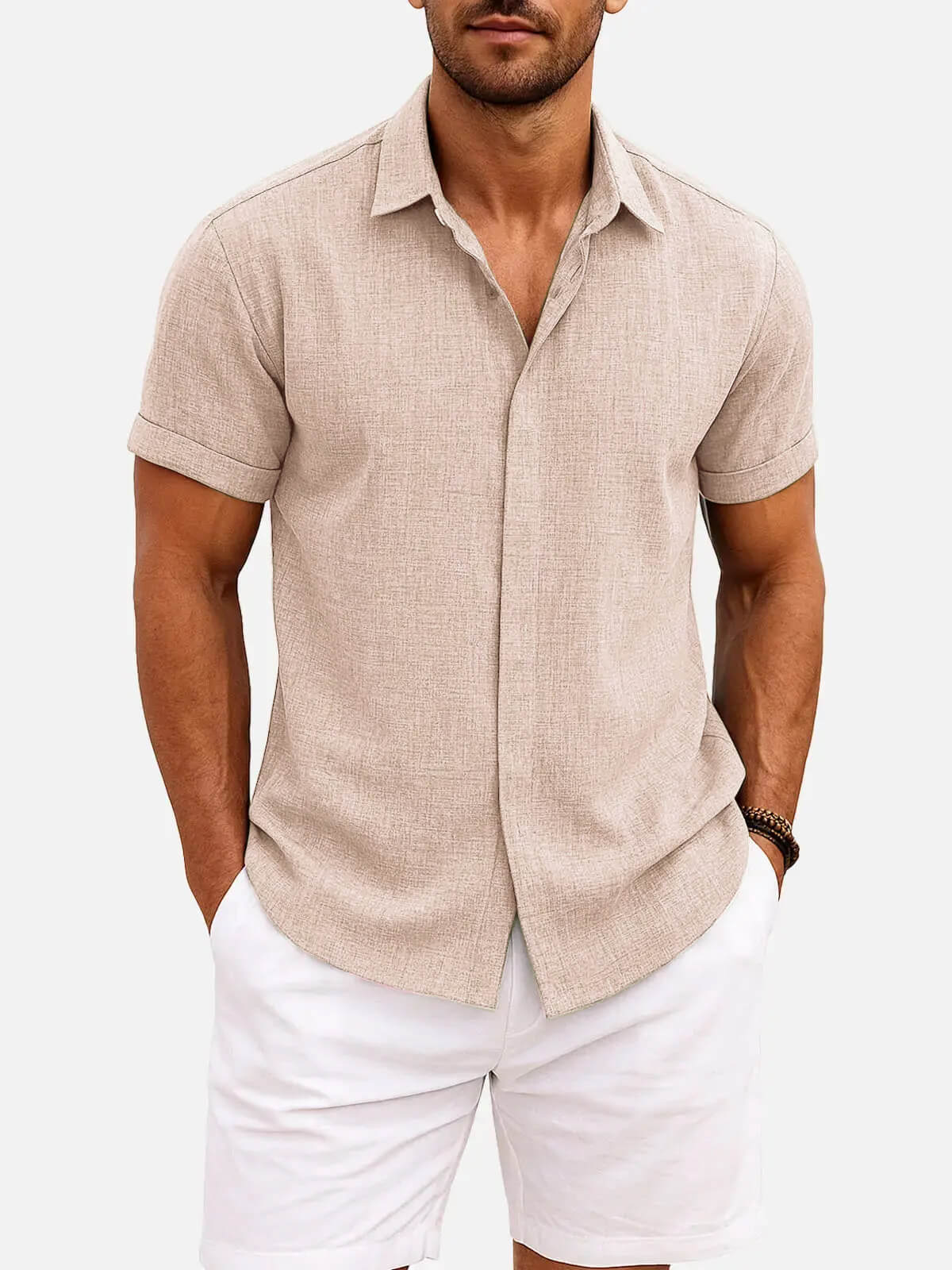 Men's Linen Cotton Blend Short Sleeve Shirt ElevenOasis