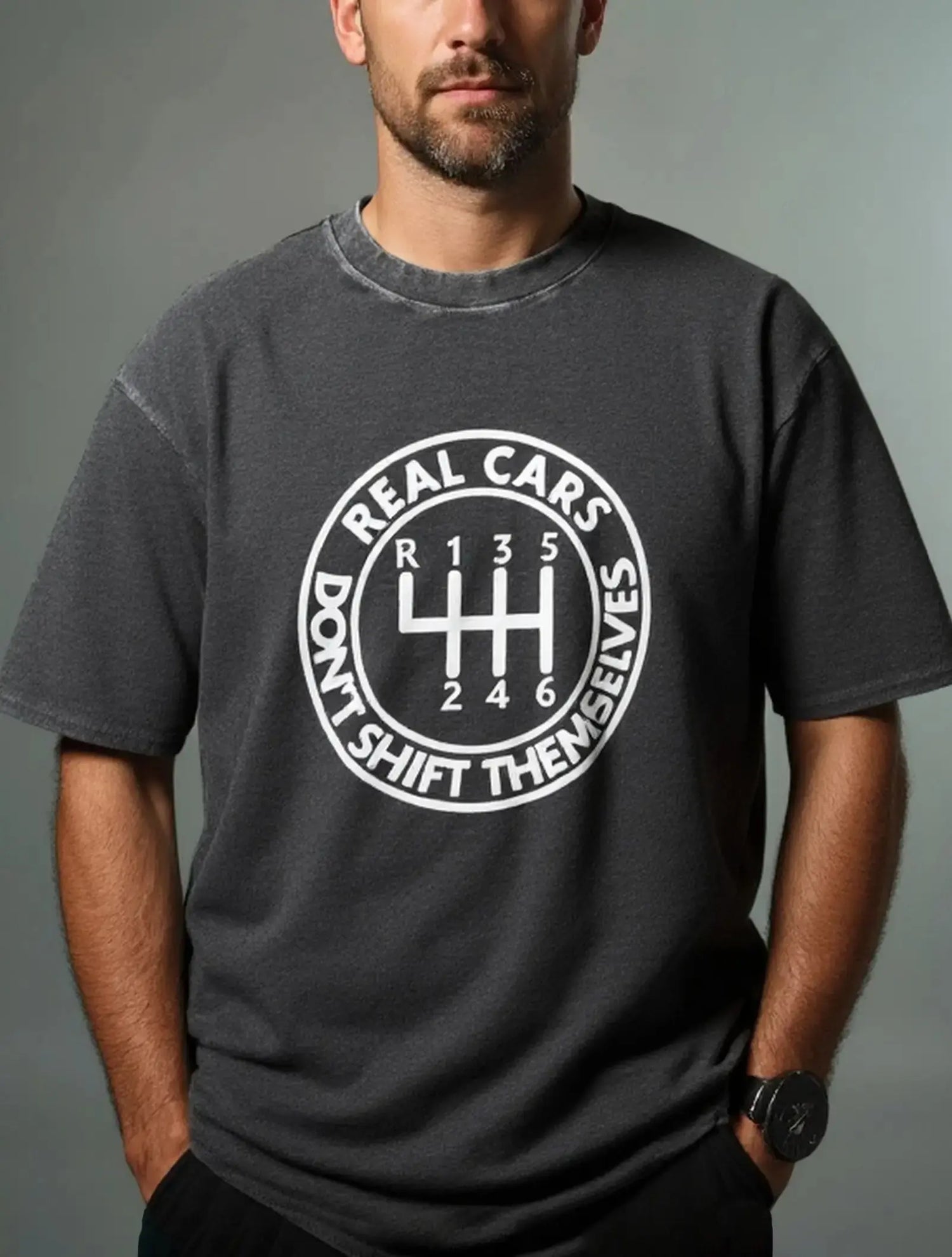 Real Cars Don't Shift Themselves Manual Transmission Acid Wash Cotton T-Shirt Eleven Oasis