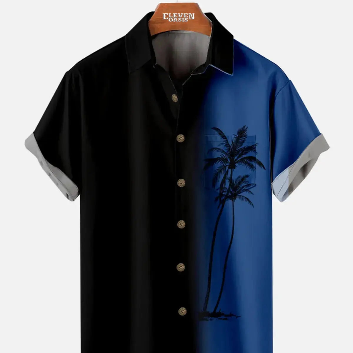 Hawaii Men's Gradient Coconut Tree Print Casual Breathable Short Sleeve Shirt ElevenOasis