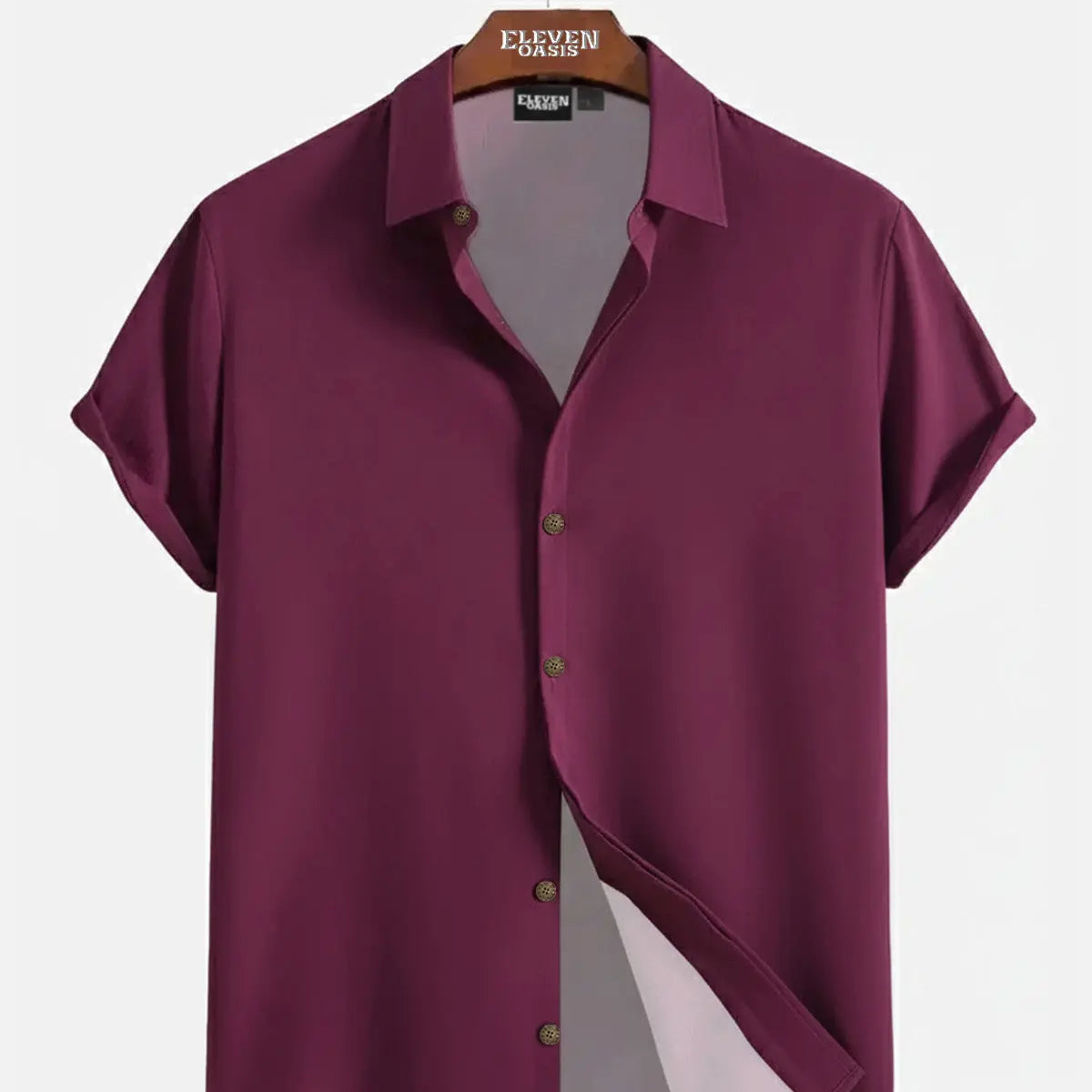 Men's Casual Linen-Feel Loose Printed Solid Color Button Short Sleeve Shirt ElevenOasis