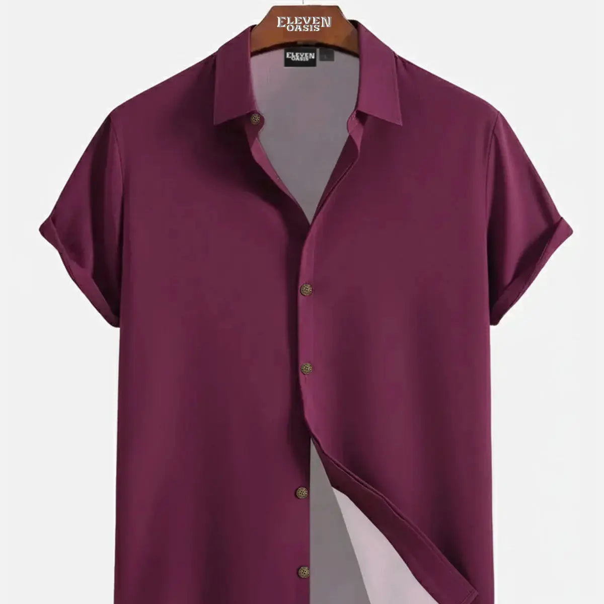 Men's Casual Linen-Feel Loose Printed Solid Color Button Short Sleeve Shirt ElevenOasis
