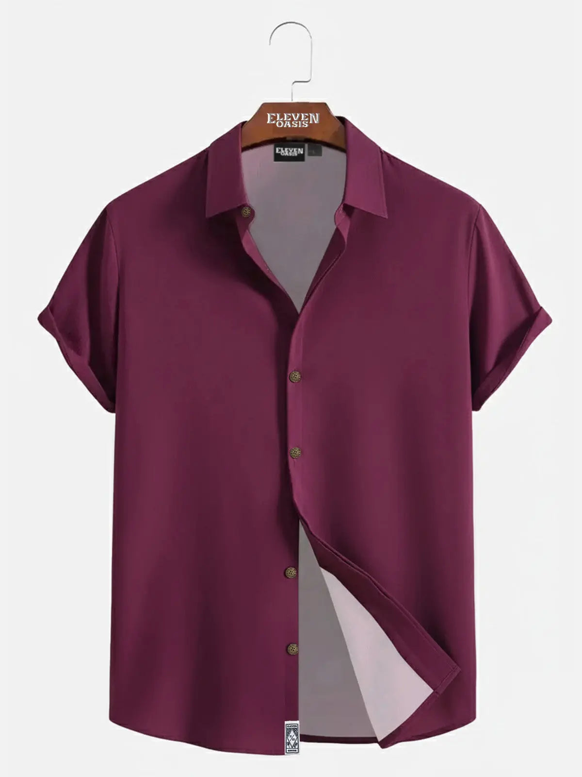 Men's Casual Linen-Feel Loose Printed Solid Color Button Short Sleeve Shirt ElevenOasis