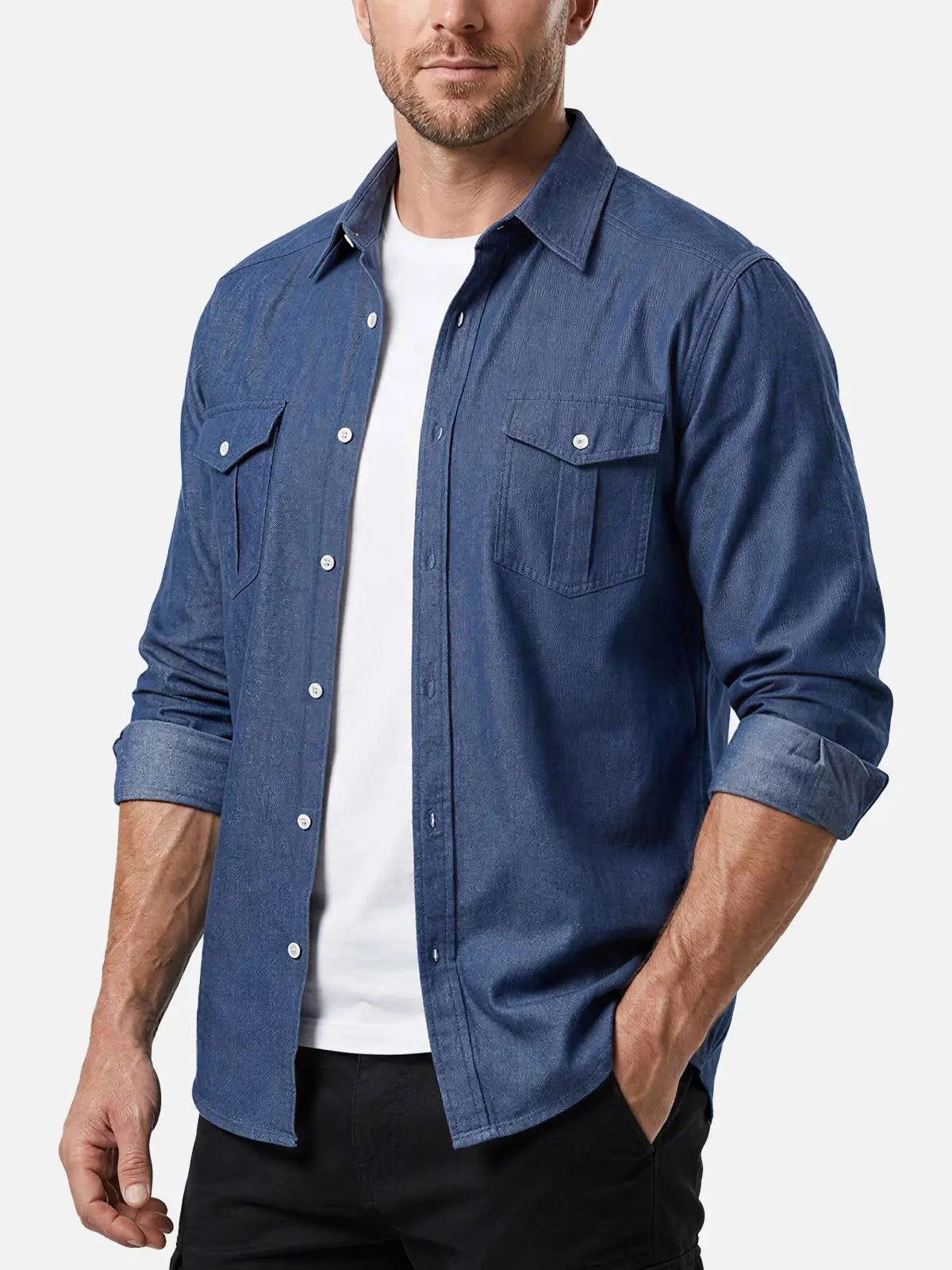Men's Western Yoke Double Pocket Long Sleeve Shirt Eleven Oasis