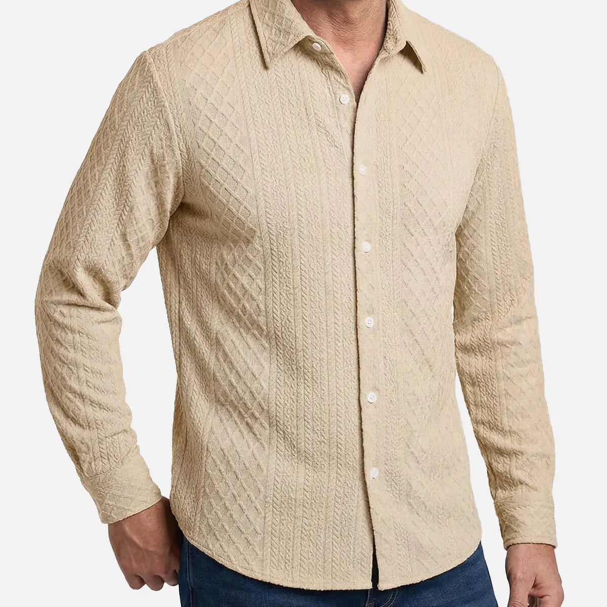 Men's Slim Fit Textured Cable Knit Long Sleeve Shirt Eleven Oasis