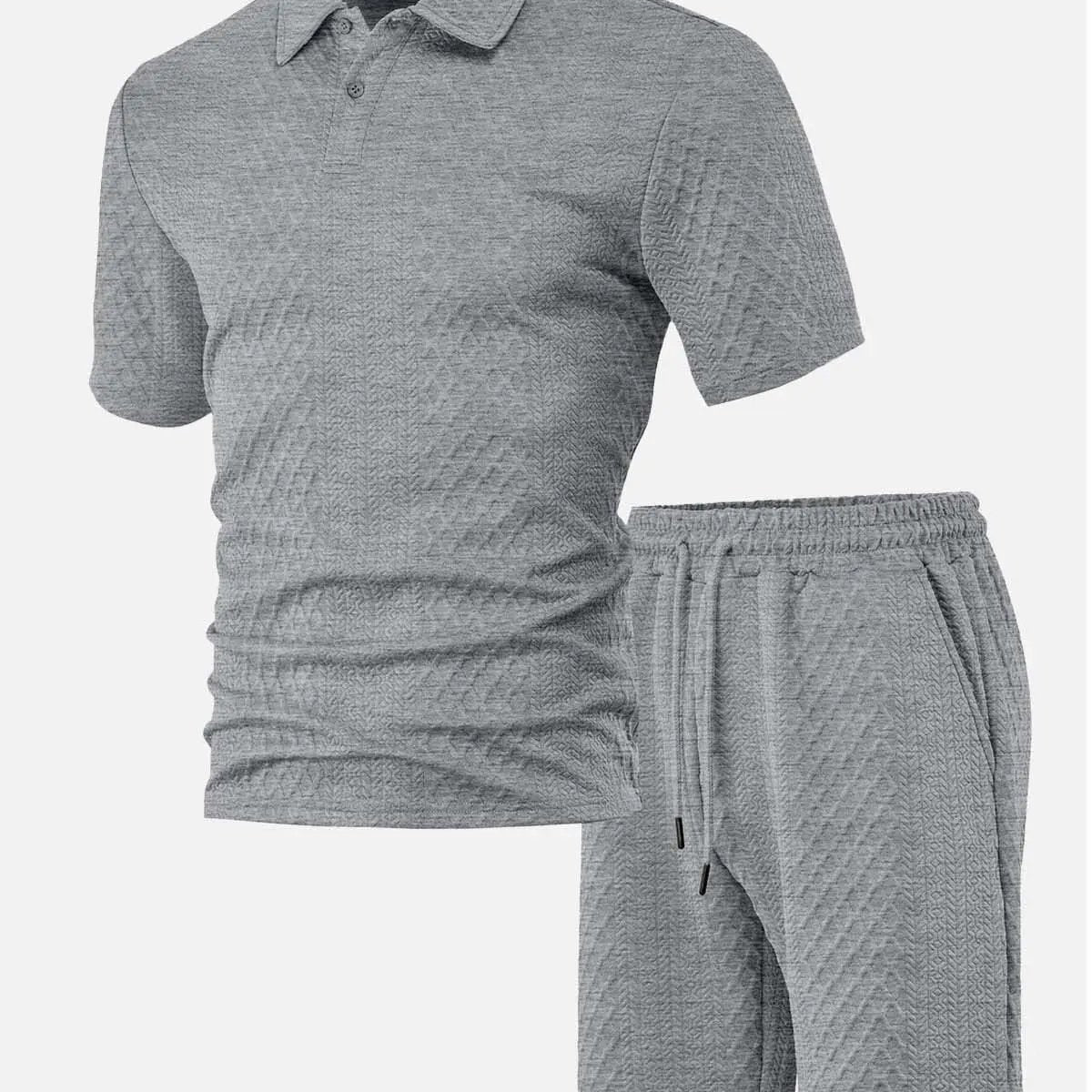 Men's Textured Jacquard Polo Short Set ElevenOasis