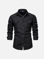 Men's Classic Denim Western Long Sleeve Shirt ElevenOasis