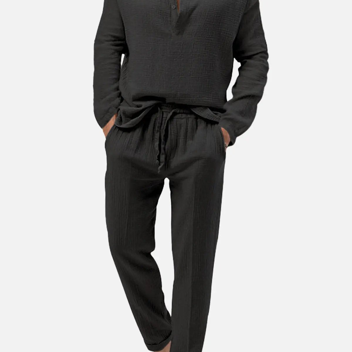 Men's Linen-Look Henley Loungewear Set ElevenOasis