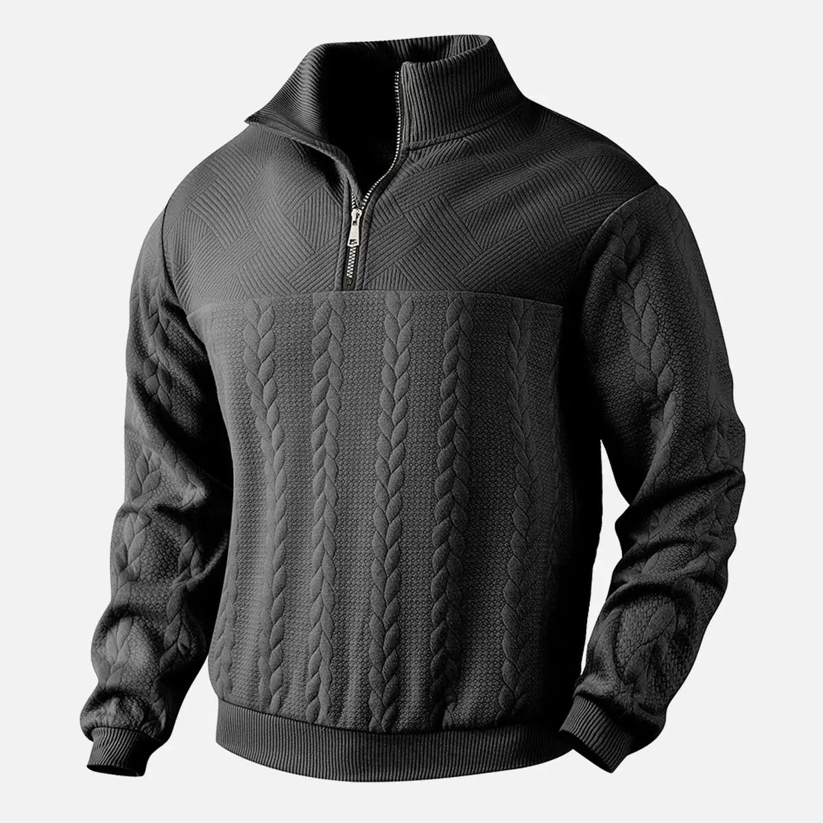 Men's Quarter-Zip Textured Pullover Sweatshirt ElevenOasis