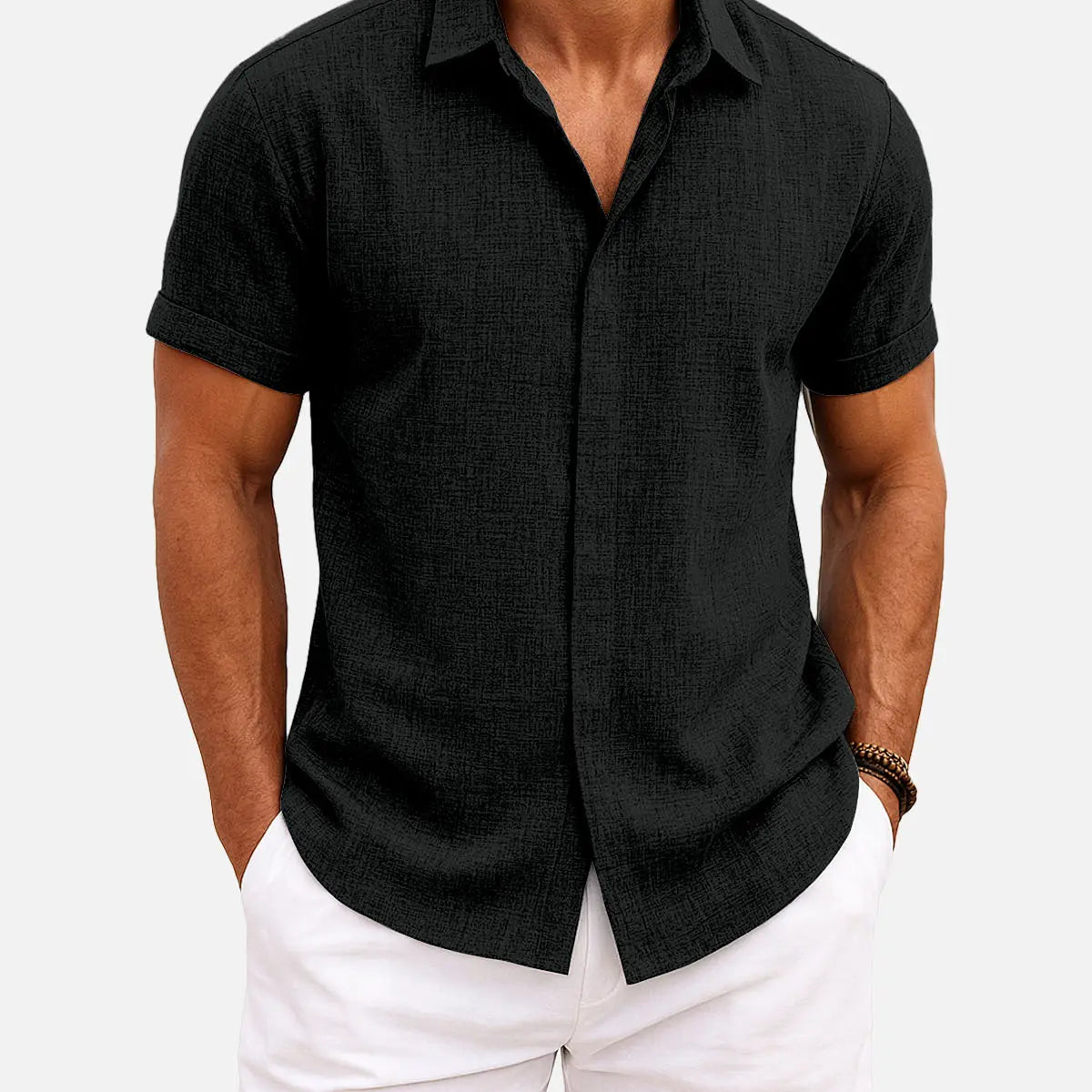 Men's Linen Cotton Blend Short Sleeve Shirt ElevenOasis